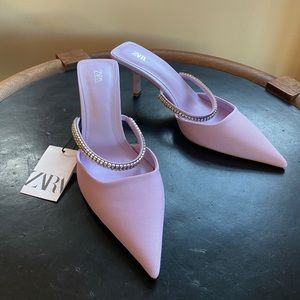 Zara lilac sling back heals with rhinestones- never worn
